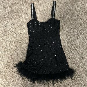Glamorous Energy Black Sequin Pearl Bustier Mini Dress